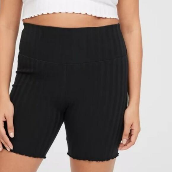 NEW Aerie Offline Black Ribbed High Waisted Go Bike Shorts - Picture 2 of 10